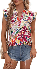 Floerns Women's Striped Cap Sleeve Top - Effortless V-Neck Style for a Polished Look