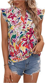 Floerns Women's Striped Cap Sleeve Top - Effortless V-Neck Style for a Polished Look