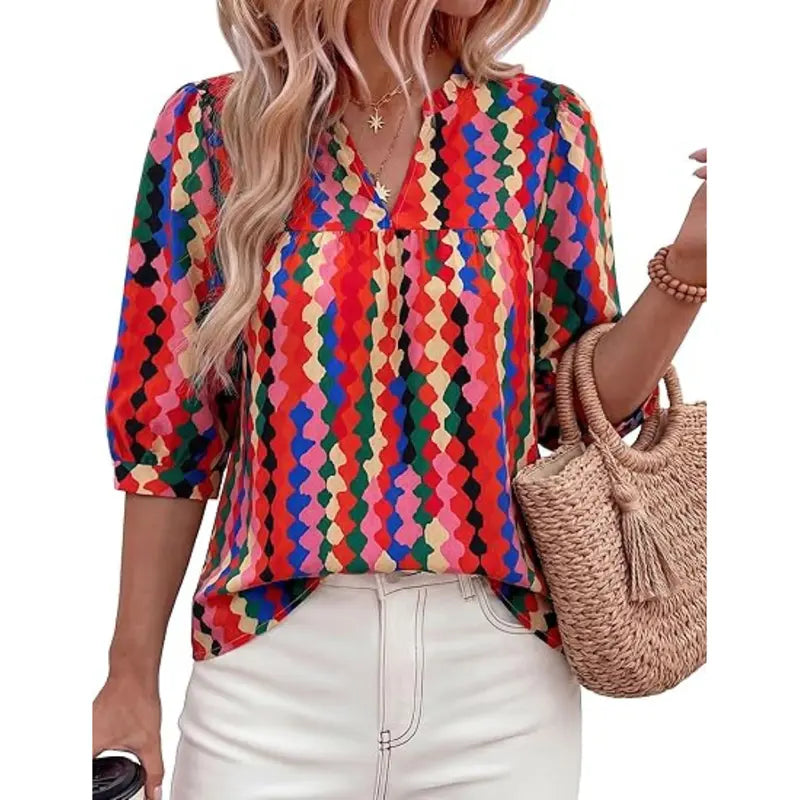 Women's Summer Floral Blouses Dressy Casual Half Sleeve V Neck Going Out Boho Tops Spring Fashion Clothing