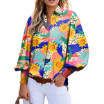 Casual Women Vintage Paisley Floral Print Lantern Long Sleeve Blouse