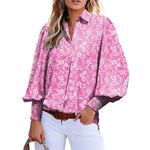 Casual Women Vintage Paisley Floral Print Lantern Long Sleeve Blouse