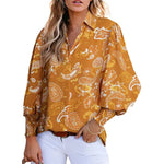Casual Women Vintage Paisley Floral Print Lantern Long Sleeve Blouse