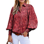 Casual Women Vintage Paisley Floral Print Lantern Long Sleeve Blouse