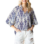 Casual Women Vintage Paisley Floral Print Lantern Long Sleeve Blouse