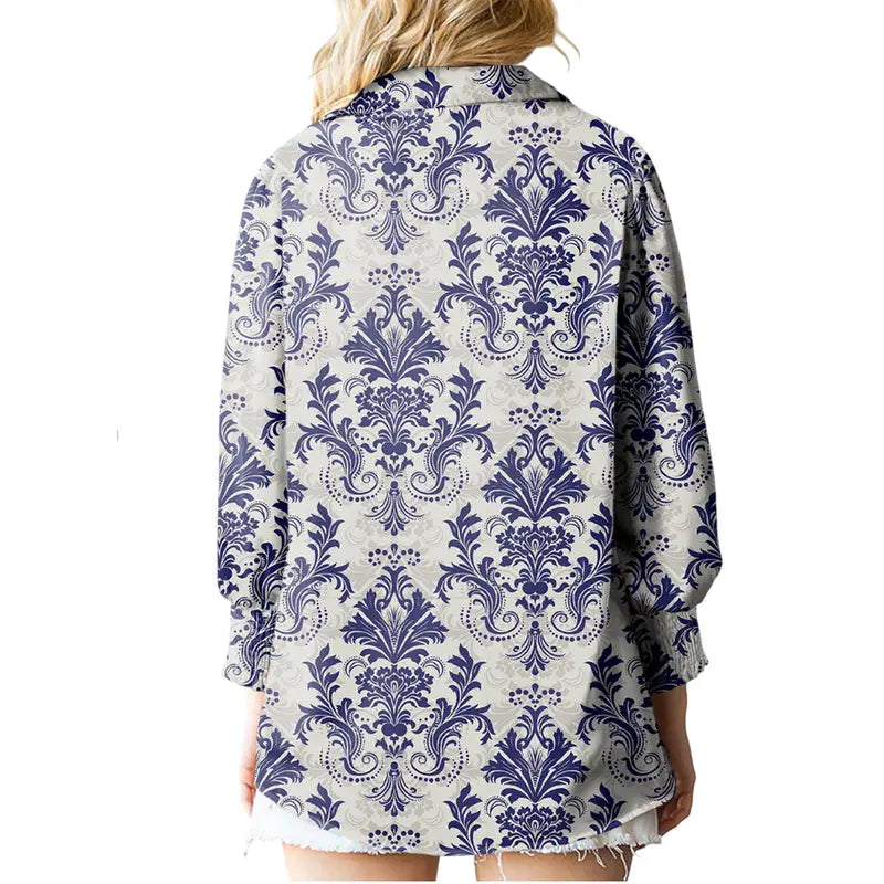 Casual Women Vintage Paisley Floral Print Lantern Long Sleeve Blouse