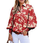 Casual Women Vintage Paisley Floral Print Lantern Long Sleeve Blouse