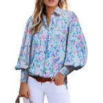Casual Women Vintage Paisley Floral Print Lantern Long Sleeve Blouse