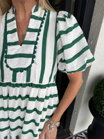 Women's V-Neck Striped Patchwork Maxi Dress with Pockets