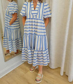 Women's V-Neck Striped Patchwork Maxi Dress with Pockets