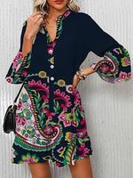 Boho Babydoll Dress with 3/4 Ruffle Print Sleeves