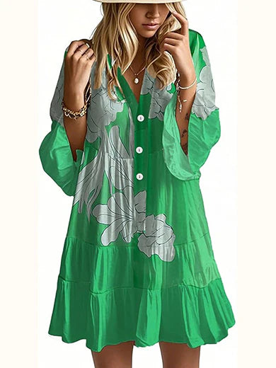 Boho Babydoll Dress with 3/4 Ruffle Print Sleeves