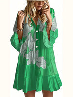 Boho Babydoll Dress with 3/4 Ruffle Print Sleeves