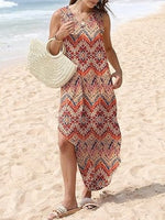 Women's Print Side Slit Loose Sleevelss Dress