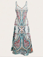 Retro Floral Printed Spaghetti Strap Maxi Dress