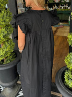 Women's Solid Color Flutter Sleeve Pocket Midi Shift Dress