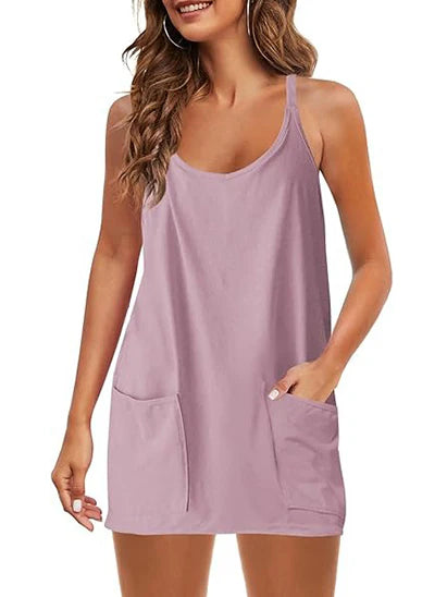 Women's Casual Tennis Dress with Built-in Shorts and Pockets