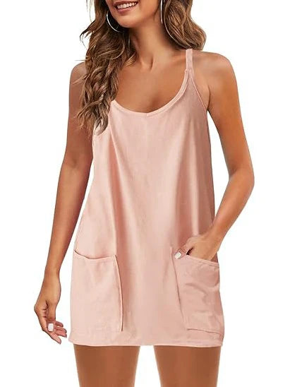 Women's Casual Tennis Dress with Built-in Shorts and Pockets
