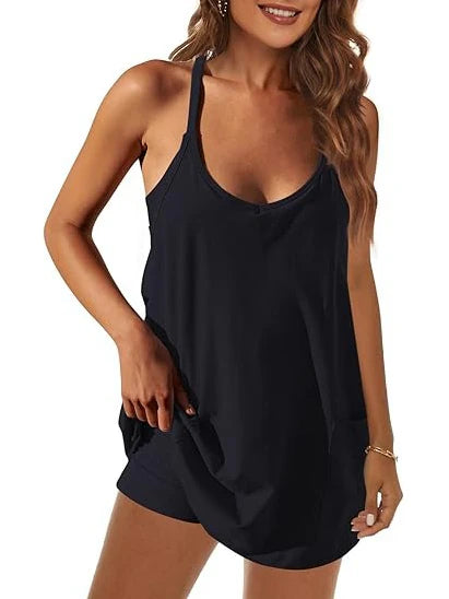 Women's Casual Tennis Dress with Built-in Shorts and Pockets