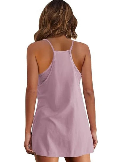 Women's Casual Tennis Dress with Built-in Shorts and Pockets