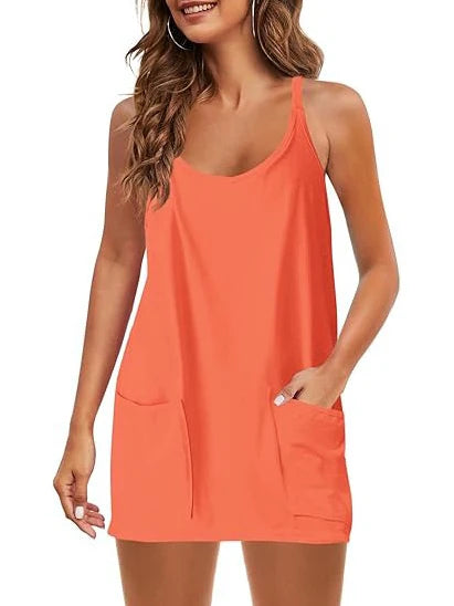 Women's Casual Tennis Dress with Built-in Shorts and Pockets