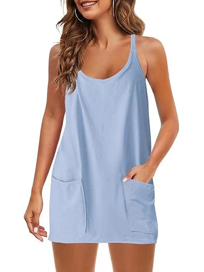 Women's Casual Tennis Dress with Built-in Shorts and Pockets
