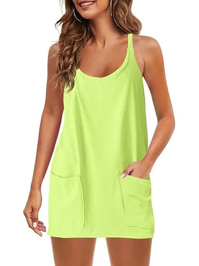 Women's Casual Tennis Dress with Built-in Shorts and Pockets
