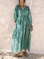 Women's Chic Floral Lantern Sleeve Flowy Maxi Dress
