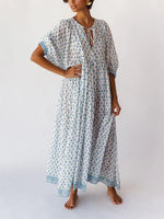 Women's Chic Floral Lantern Sleeve Flowy Maxi Dress