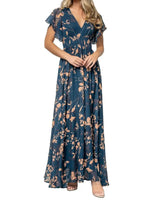 Women's Casual Flowy V-Neck Print Dress with Elastic Waist