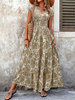 Women's Boho Chic Printed V-Neck Flowy Maxi Dress