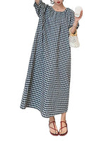 Women's Casual Loose Gingham Puff Sleeve Maxi Dress