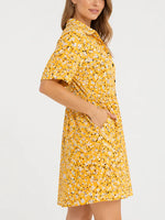 Women's Casual Boho Print Button Front Babydoll Dress