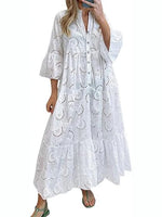 Women's 2026 Solid Color Lace Eyelet Maxi Dress with Pockets