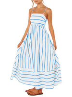 Women's Summer Striped Back Cutout Cami Maxi Dress