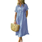 Women's Loose Striped Shirt Dress with Pockets & Bohemian Side Slit