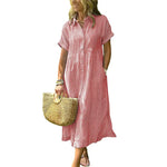 Women's Loose Striped Shirt Dress with Pockets & Bohemian Side Slit