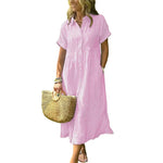 Women's Loose Striped Shirt Dress with Pockets & Bohemian Side Slit