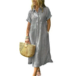 Women's Loose Striped Shirt Dress with Pockets & Bohemian Side Slit