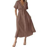 Women's Summer Solid V-Neck Cotton Dress