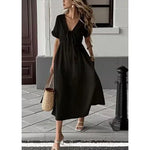Women's Summer Solid V-Neck Cotton Dress