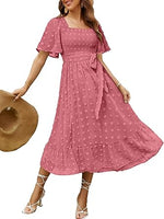 Women's Boho Long Sleeve Square Neck Floral Midi Dress