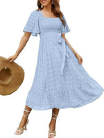 Women's Boho Long Sleeve Square Neck Floral Midi Dress