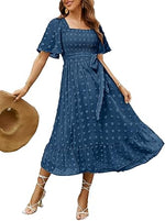 Women's Boho Long Sleeve Square Neck Floral Midi Dress