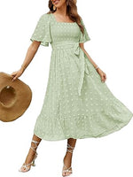 Women's Boho Long Sleeve Square Neck Floral Midi Dress