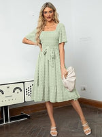 Women's Boho Long Sleeve Square Neck Floral Midi Dress