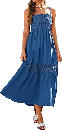 Women Causal Summer Crochet Lace Maxi Dress