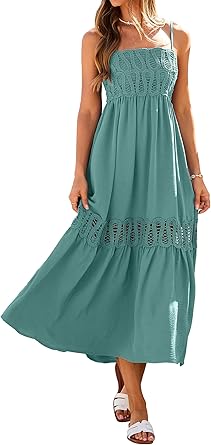 Women Causal Summer Crochet Lace Maxi Dress