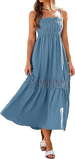 Women Causal Summer Crochet Lace Maxi Dress