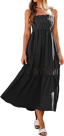 Women Causal Summer Crochet Lace Maxi Dress