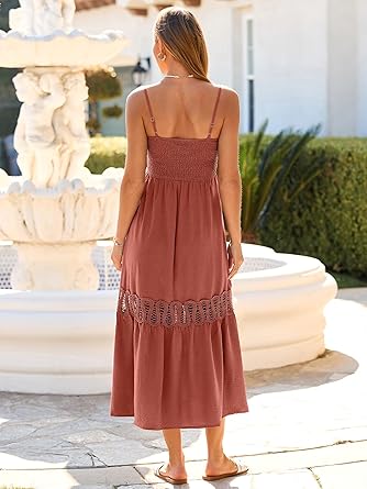 Women Causal Summer Crochet Lace Maxi Dress
